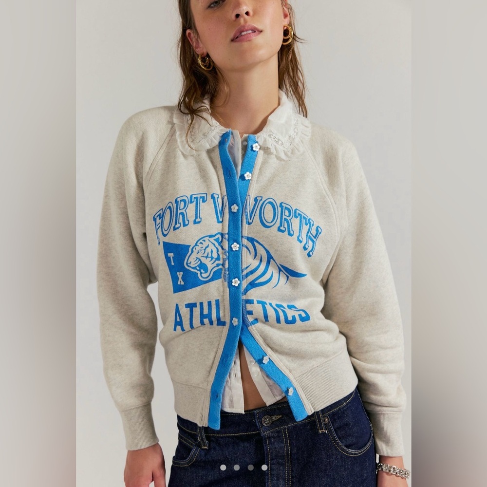 Free People School Spirit Varsity Sweatshirt Cardigan NWT 🔖